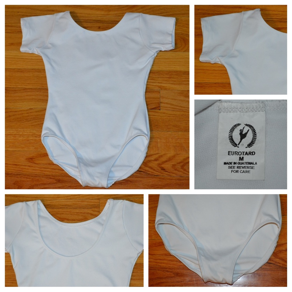 Youth girls white Eurotard leotard, size M
